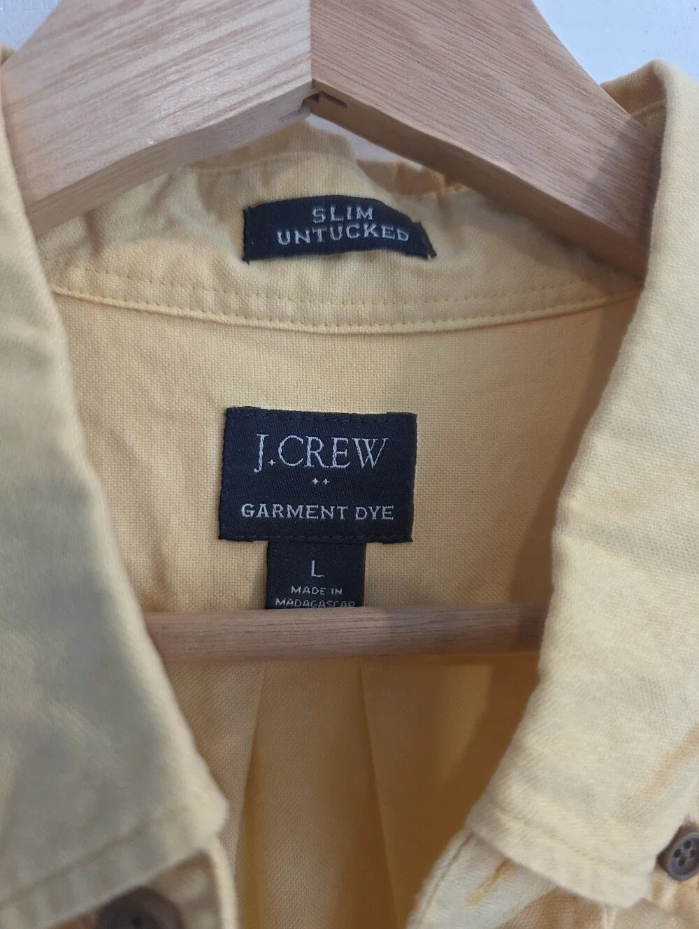 J.Crew Garment Dye Slim Untucked Oxford Shirt Large Yellow